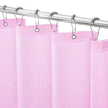 Imagem de Seenus Cortina de chuveiro rosa sonhadora de plástico impermeável, forro de cortina de chuveiro PEVA brilhante com 3 ímãs grandes, 183 x 183 cm, cortina de chuveiro brilhante para banheiro rosa rosa