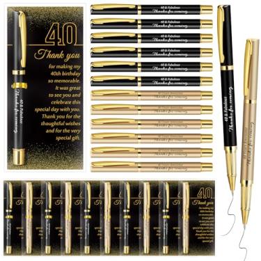 Imagem de Feifeiya Conjunto de 30 lembrancinhas de festa de aniversário de 40 anos com canetas esferográficas pretas e douradas e cartões de agradecimento para mulheres e homens, presentes de agradecimento de