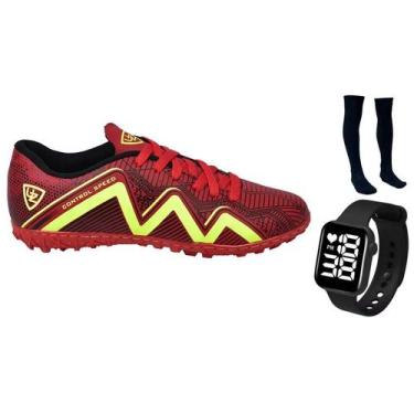 Imagem de Chuteira Society 1000 Gramado Sintético Costurado Adulto Novo + Meião 