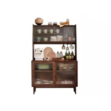 Imagem de Armário buffet armários de armazenamento de cozinha preto nogueira madeira maciça aparador nórdico moderno minimalista sala de jantar armário de armazenamento de carvalho aparador