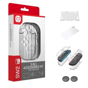 Imagem de Kit Proteção 5 em 1 Para Nintendo Switch 2 Case Película Caps Capa Pro