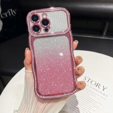 Imagem de ZTOFERA Capa de diamante brilhante para iPhone 14 Pro Max, moldura ondulada encaracolada com cartão de padrão gradiente, TPU macio fino e capa protetora completa para câmera, design bonito e