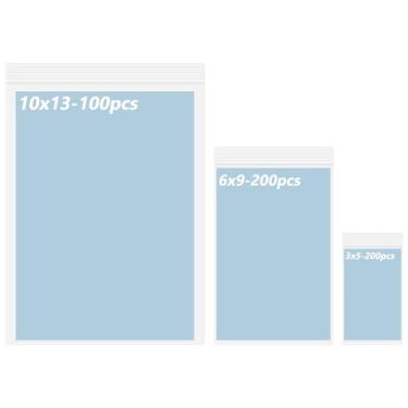 Imagem de Golden State Art Pacote com 500 sacos de plástico transparente sortidos, 3 tamanhos variados, fecho superior com zíper resselável para joias, armazenamento, embalagem e envio