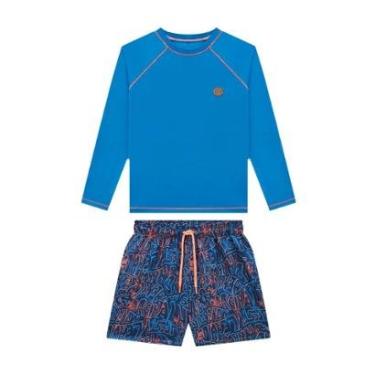Imagem de Conjunto Infantil c/ Proteção Solar UV 50+ Onda Marinha Azul-Masculino