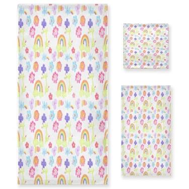 Imagem de xigua Conjunto de toalhas de banheiro coloridas arco-íris absorvente macio 3 peças toalha de banho toalha de mão toalhas decorativas para banheiro, academia, hotel, praia, piscina