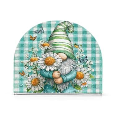 Imagem de Suporte de guardanapo de impressão de flores verdes de gnomo de primavera para mesa dispensador de guardanapo de acrílico para cozinha mesa de jantar decorações de cozinha de primavera para festa