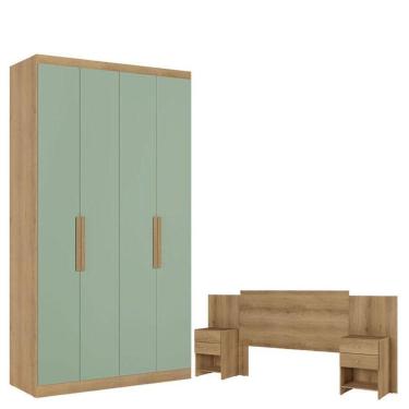Imagem de Guarda Roupa Solteiro Milan 4 Portas Capuccino Menta Acetinado E Cabeceira Formosa Capuccino - Thb
