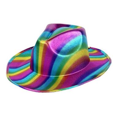 Imagem de Chapéu de cowboy em tecido EVA com acabamento metálico em arco-íris 38