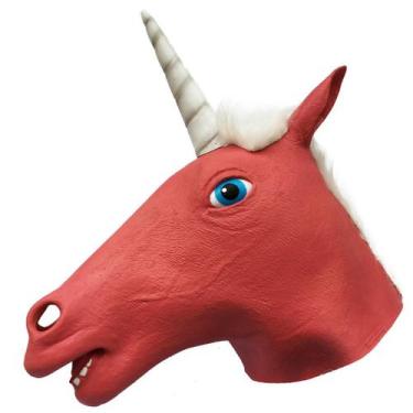 Imagem de Máscara de látex de unicórnio, capa facial completa, cabeça de cavalo 
