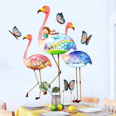 Imagem de Conjunto de adesivos de parede em PVC colorido de flamingo e borboleta