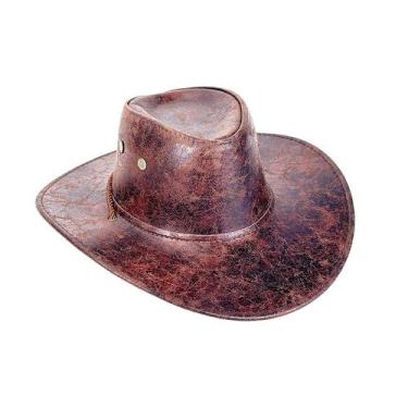 Imagem de Chapéu de cowboy marrom envelhecido em material sintético, aba larga, 