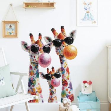 Imagem de Adesivos de parede Colorful Giraffe 3D Animal PVC 41x55cm - yiweisai