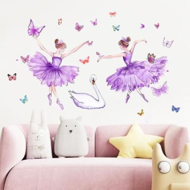Imagem de Adesivo de parede Ballet Dancer com cisnes e borboletas PVC 29x90cm - 