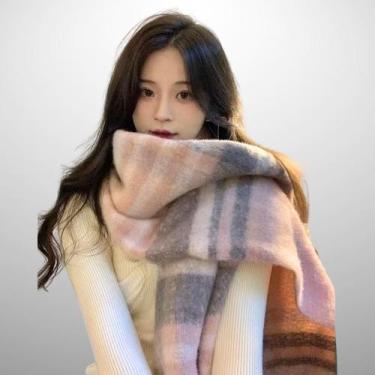 Imagem de Cachecol de Lã feminino Grosso para Inverno cores clássicas Cor:Rosa -