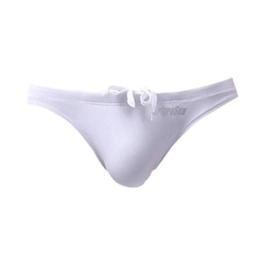 Imagem de Sunga Masculina De Cintura Baixa Respirável Sexy Cor Sólida Com Bolsa 