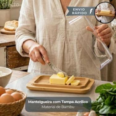 Imagem de Manteigueira Bambu Giotto Porta Manteiga Tampa Cozinha Elegante