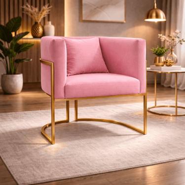 Imagem de Poltrona Design Base Dourada Luxo Moderna Sala Luna Suede Rosa