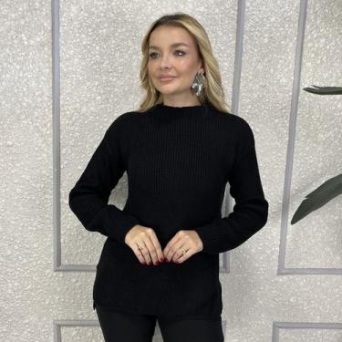 Imagem de Blusa Feminina Tricô Manga Longa Crochê Macia Look Moderno Inverno Cas