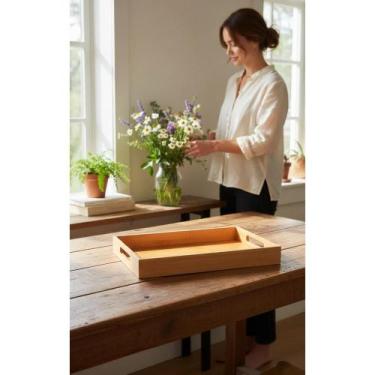 Imagem de Bandeja Bambu Retangular Alça Lateral Elegante 40x25cm - Congratulatio