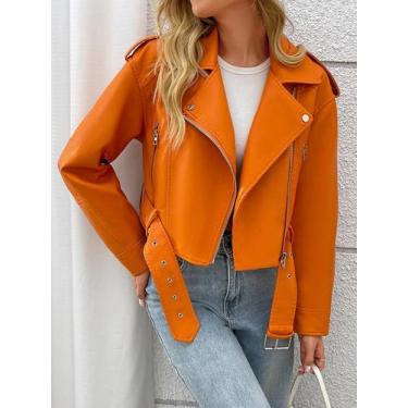 Imagem de Jaqueta Feminina De Couro PU Laranja Para Primavera E Outono, Estilo C