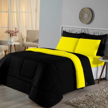 Imagem de Edredom Casal Dupla Face Malha 100% Algodão 1 Peça - Preto-amarelo