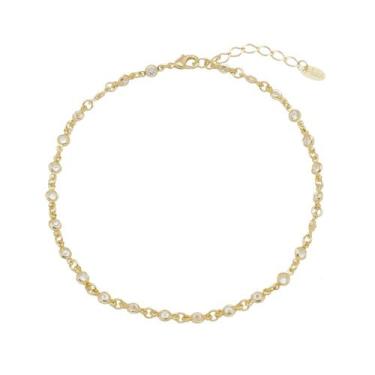 Imagem de Tornozeleira piuka mari zircônias cristal folheada a ouro 18k, Dourado