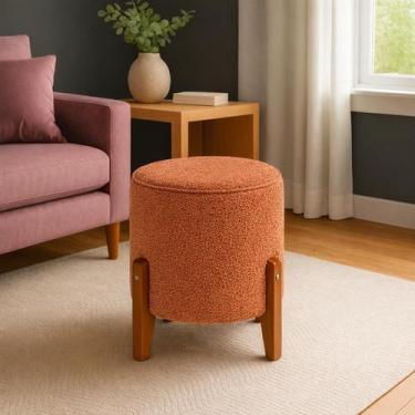 Imagem de Puff Redondo Banquinho Decorativo Pés Madeira Boucle Terracota - Mirra