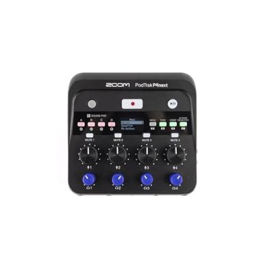 Imagem de Zoom PodTrak P4next Gravador de podcast, alimentado por bateria, 4 entradas de microfone, 4 saídas de fone de ouvido, redução de ruído AI, efeitos de tom e comp, entrada de telefone, pads de som