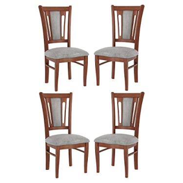 Imagem de Kit 4 Cadeiras Estofada Munike 50 x 102 Cm Madeira Maciça Imbuia Linho Cinza L55 - RMI