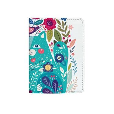Imagem de Vantaso Porta-cartão de viagem com flores florais de gato porta-cartão protetor de carteira com clipe de um bolso de couro, Color324, 14cm x 10cm, Moderno