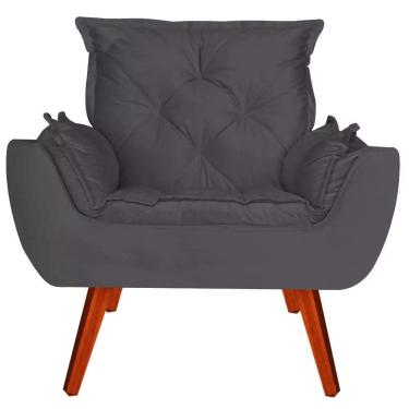 Imagem de Poltrona Decorativa Melissa Pés Madeira Suede Cinza