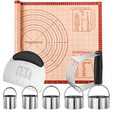 Imagem de Conjunto de liquidificador de massa para cortador de pastelaria – Tapete de silicone antiaderente para assar com medidas, cortador de massa, cortador de biscoito, tapete para massa de massa, tapete para amassar massa de torta, ferramentas para assar massa