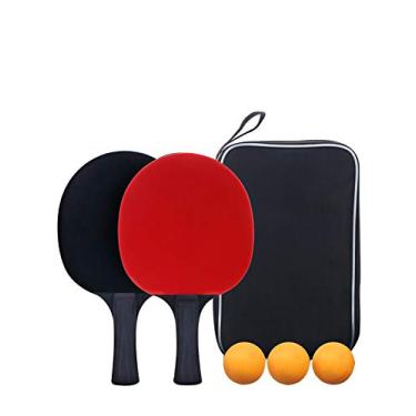 Imagem de Conjunto de raquete de tênis de mesa Bestgift com 2 raquetes profissionais, 3 bolas de ABS, estojo de armazenamento portátil vermelho + preto 23,515 cm (1 rack horizontal + 1 suporte vertical)
