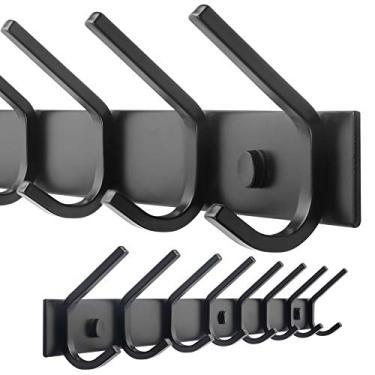Imagem de WEBI Suporte de parede para casacos, 8 ganchos para pendurar casacos, 61 cm de metal resistente, gancho duplo, cabide de parede para roupas, jaqueta de entrada, preto