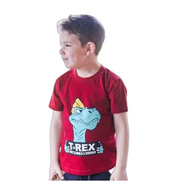 Imagem de Camiseta Infantil Cia da Malha Dino T-rex Cor:Bordô;Tamanho:3