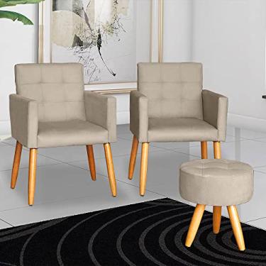 Imagem de Kit 2 Poltronas cadeira com Puff dcorativa para Sala de Estar Recepção manicure escritório pés palito resistente poltrona MOBLAN decor (CAPPUCCINO, TECIDO SUEDE)