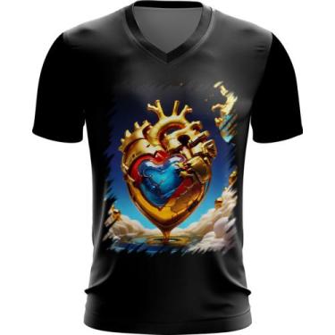 Imagem de Camiseta Gola V Coração De Ouro Líquido Gold Heart 4 - Kasubeck Store