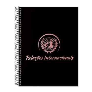 Imagem de Caderno Universitário Espiral 15 Matérias Profissões Relações Internacionais (Preto e Rosê)