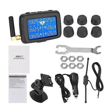 Imagem de AutoTruck BUS TPMS Sistema de monitoramento de pressão dos pneus 6 sensores conjunto digital LCD testador bateria substituível acessórios para carro sem fio(Black)