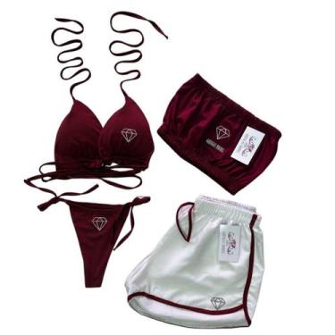 Imagem de Conjunto Biquíni Cortininha Gringas Model + Short, Bordô 2, único 
