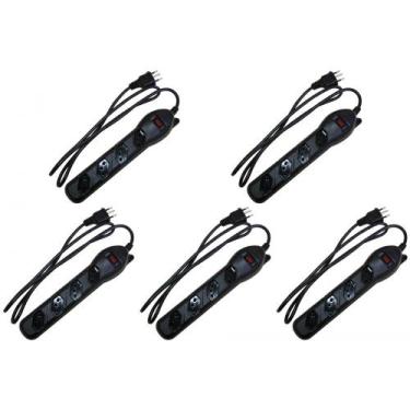 Imagem de Kit C/5 - Filtro Linha Qualitronix 4 Tomada  Bivolt Preto, Bivolt