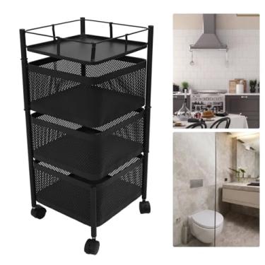 Imagem de Luqeeg Rack de armazenamento giratório de cozinha, organizador de cesta de malha de aço carbono com rodas para cosméticos de brinquedo de frutas e vegetais, carrinho de rodinhas para acesso em