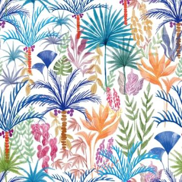 Imagem de practicalWs Papel de parede Boho, papel de parede floral colorido para decoração de quarto, mural removível autoadesivo moderno de coqueiro, rolo de papel de parede de vinil de 43,9 cm x 1,000 cm