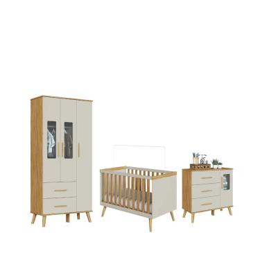 Imagem de Quarto Completo Bebe Moveis Peroba Sky Retro Berço 3x1 MDF