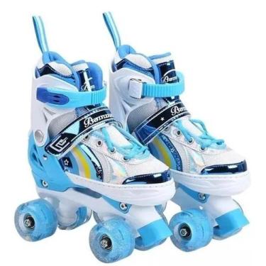 Imagem de Patins Infantil Quad Ajustável + Rodas Em Led , Azul, 36-38