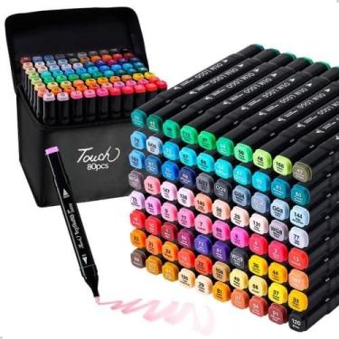 Imagem de Canetinha Ponta Dupla para Colorir Kit Estojo de Canetas Escolar Marcador Coloridas Permanente Duas Pontas (80 Cores)