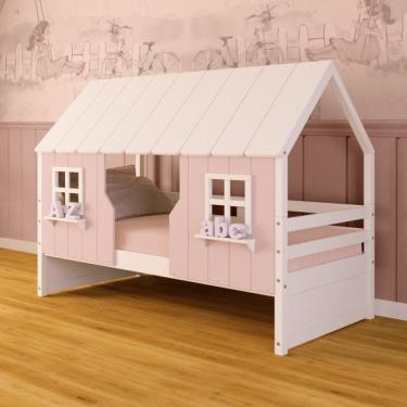 Imagem de Cama Casinha Encantada Madeira Maciça Rosa/ Branco Megamobilia