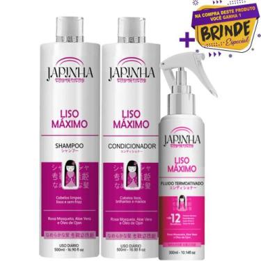 Imagem de Kit Japinha Liso Máximo Shampoo e Condicionador Protetor Térmico 300ml