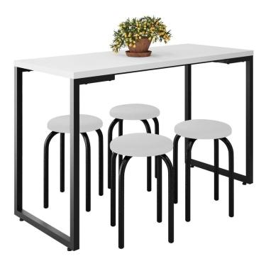 Imagem de Mesa De Cozinha Bistrô Porto Branco 120cm Com 4 Banquetas Industriais Maviê Branco-preto - Mpozenato