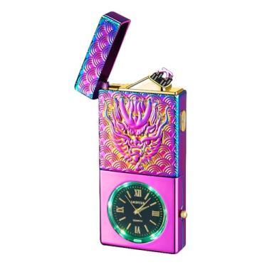 Imagem de Isqueiro elétrico recarregável por USB, isqueiros de arco duplo de plasma à prova de vento, isqueiros de relógio frescos sem chama com indicação de bateria LED para velas, bastão de incenso